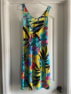 NEW Michael Tyler Sophie A Tropical Print Sleeveless Dress Vibrant Colors Size S